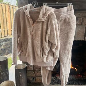 Cozy Beige Sherpa Hoodie and Joggers Set